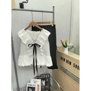 NEW✨พร้อมส่ง🥂ชุดเซ็ต 2 ชิ้น เสื้อโบว์ดำกับกางเกงทรงฮิต