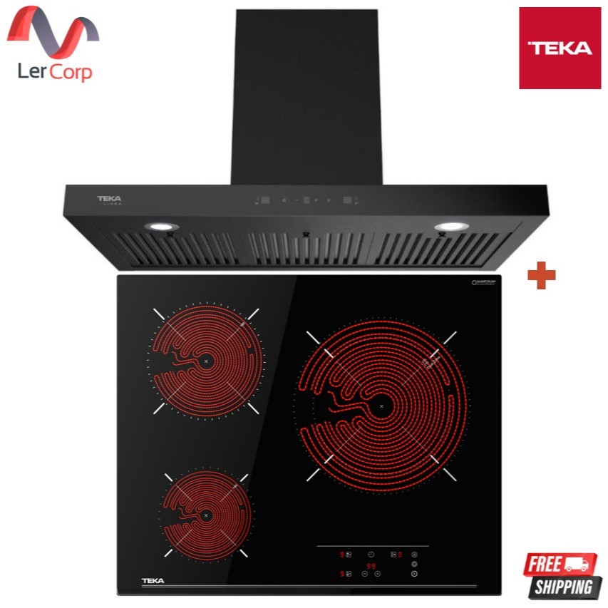 (Teka) เครื่องดูดควันกระโจม LINEA LDH TC 90 BK 90 ซม. + เตาเซรามิค 3 หัวเตา ขนาด 60 ซม. รุ่น TZ 6315