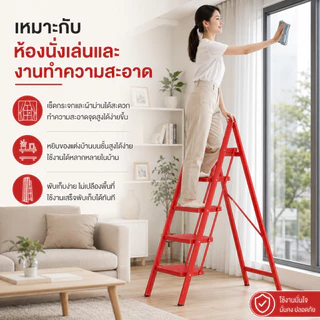 Homemark บันไดพับ 2/3/4/5 ขั้น รับน้ำหนัก 300KG บันไดอเนกประสงค์ กันลื่น พับเก็บได้ 5cm ไม่ต้องประกอบ แข็งแรงสำหรับบ้าน