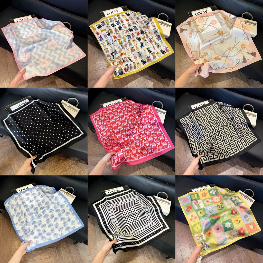 ผ้าพันคอซิลค์ มีให้เลือกหลายลาย ผ้าโพกผม ลายวินเทจ แฟชั่น สายแฟ 70 ซม. ใส่สงกรานต์ ทะเล ซัมเมอร์ outfit [BD-SC]