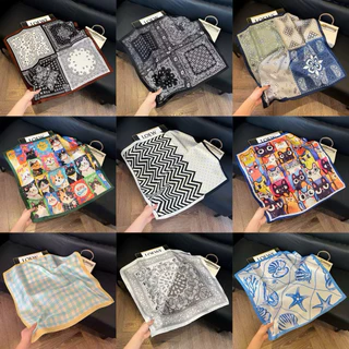 ผ้าพันคอซิลค์ มีให้เลือกกว่า 100 แบบผ้าโพกผม 70 ซม. ลายวินเทจ สายแฟ สงกรานต์ ทะเล [BD-SC]