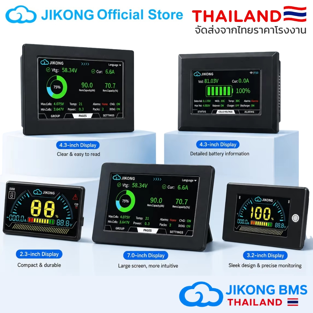 จอแสดงผล LCD Smart BMS JK JIKONG 2/3.2/4/7 นิ้ว RS485 TTL-P มีหลายแบบ เสียบใช้งานได้เลย