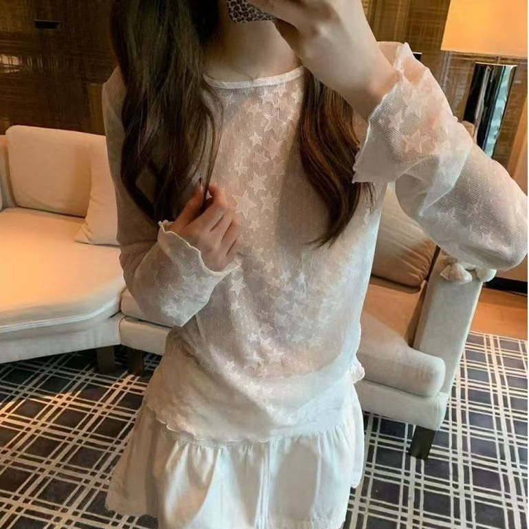 พร้อมส่งจากกทม✨เสื้อกั๊กลูกไม้แขนยาว สำหรับฤดูใบไม้ผลิ สามารถสวมเสื้อยืดได้ภายใน