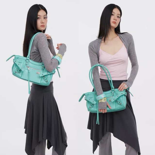 Pre-order (14-20days) ˚⟡˖ ˖ ₊⋆ JANDRESS | 26AW Horix Studded Biker Baguette Shoulder Bag