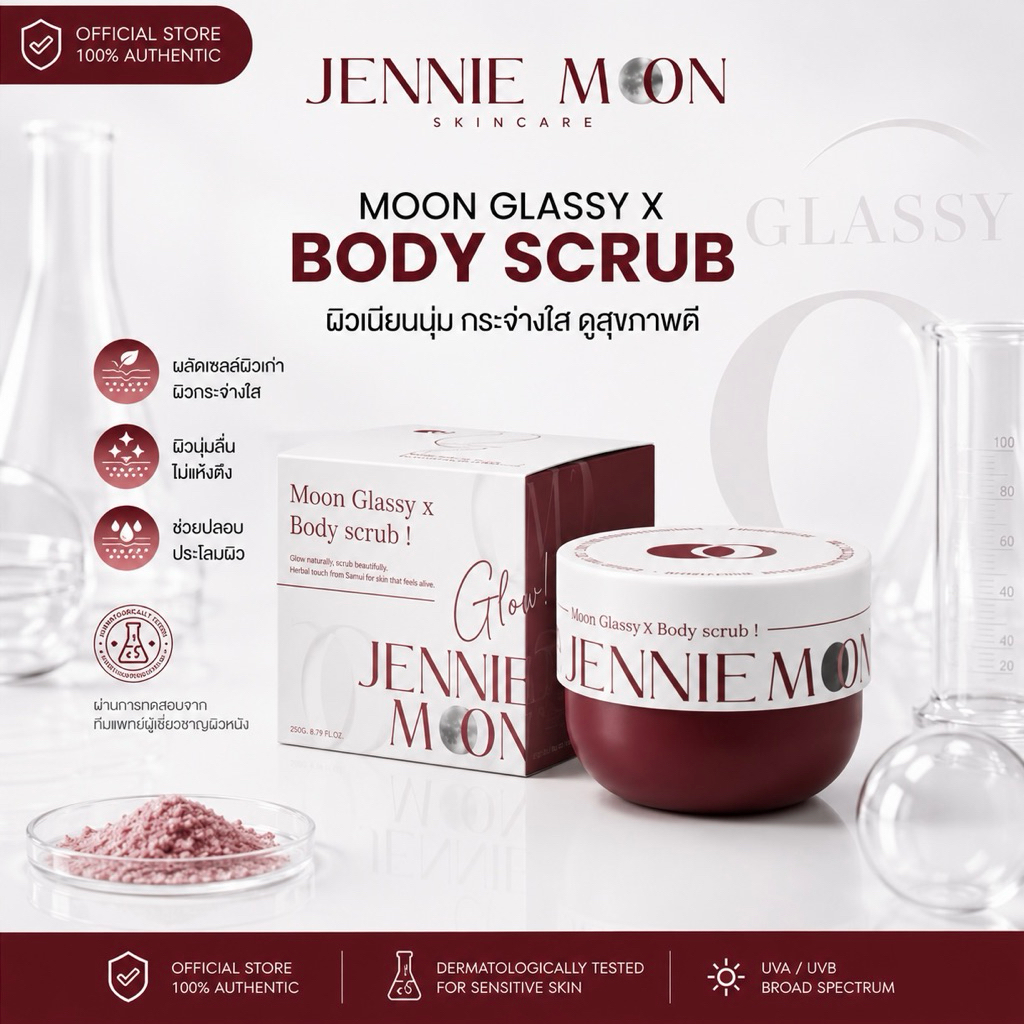 Jennie Moon Official | Moon Glassy x Body scrub 300g. สครับผิวกาย ขัดผิวหมอง เผยผิวโกลว์