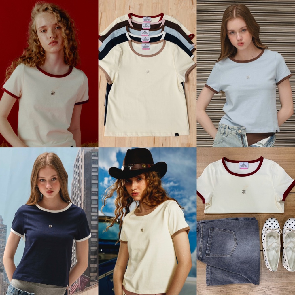 [พร้อมส่ง] CHUUCHOP - (S-2XL) Canyon T-shirt เสื้อยืดทูโทนปักโลโก้ตรงกลาง(C8416)