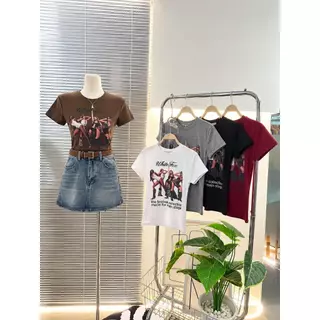 231-232 -233 รุ่นKaia (ไคอา) เสื้อยืดBaby Tee ทรงเข้ารูป ผ้าSlipCot (สลิปคอต) คอกลมแขนสั้น ลายกราฟิกสไตล์วินเทจ