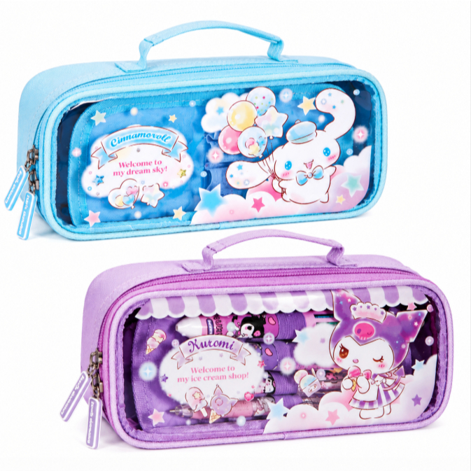 กระเป๋าดินสอ Sanrio ผ้าแคนวาส แบบถือได้ ลายการ์ตูน หลายฟังก์ชัน ความจุสูง