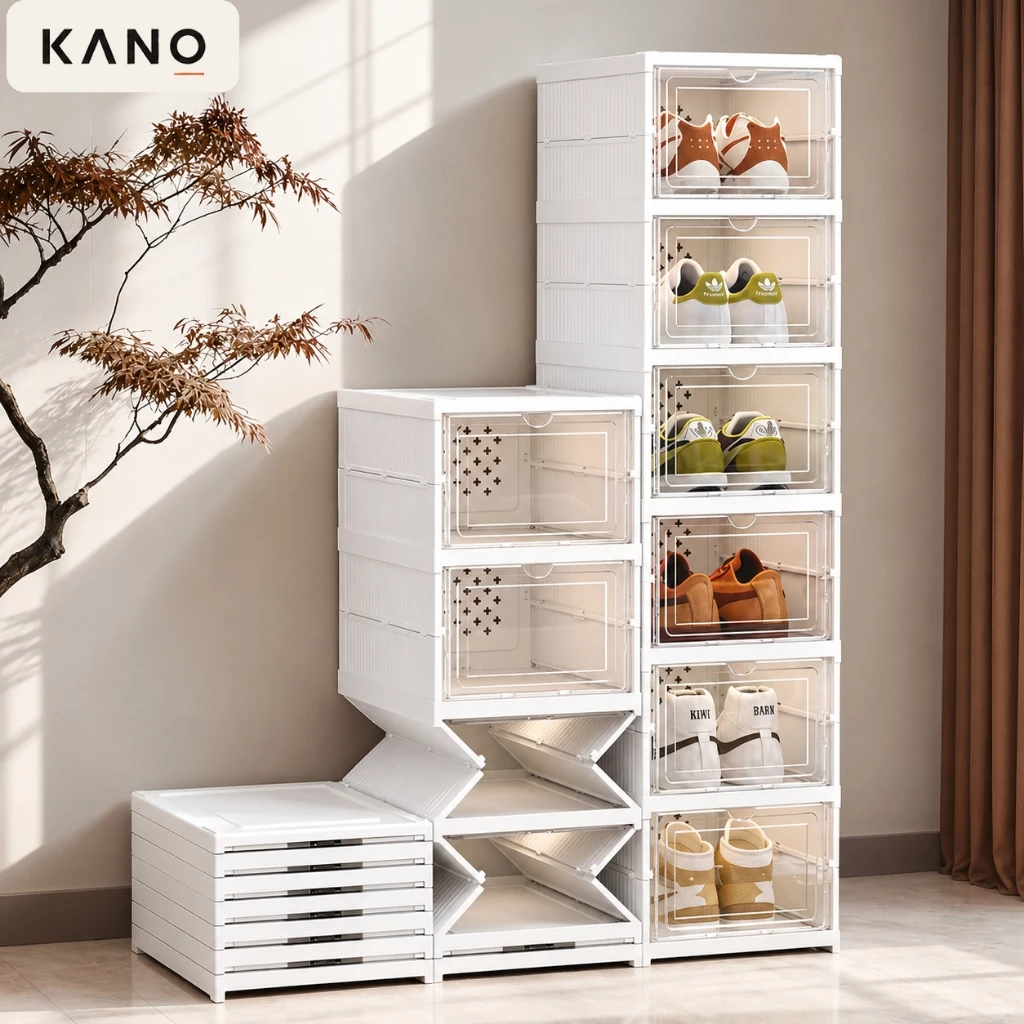 KANOตู้เก็บรองเท้า กล่องรองเท้า กล่องใส่รองเท้าใส พับเก็บได้ ประหยัดพื้นที่ จัดระเบียบง่าย