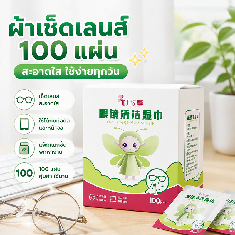 ผ้าเช็ดแว่น ผ้าเช็ดเลนส์ป้องกันฝ้า ลดฝ้าแว่นตา เช็ดฝุ่น คราบมัน รอยนิ้วมือ ใช้กับแว่นตา โทรศัพท์ กล้อง 100pcs