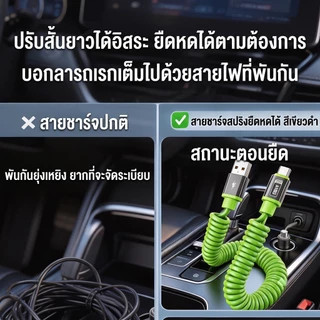 สายชาร์จเร็ว 240W สายสปริง USB Type C to C ซิลิโคน ยืดหดได้ ใช้ในรถ สายไม่พันกัน 1m/2m
