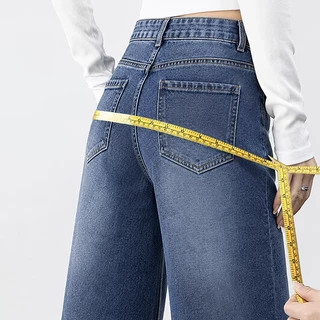 FLAER Denim Studio ส่งจากไทย กางเกงยีนส์ผู้หญิงเอวสูง 9 ส่วน ขากระบอกตรง ทรงหลวม สีฟอกวินเทจ มีหลายสี พรางหุ่น ใส่สบาย