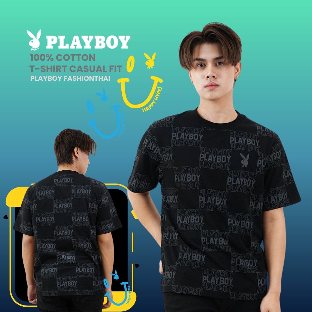 PLAYBOY 06PBเสื้อยืด C เสื้อผ้าผู้ชาย/เสื้อ/เสื้อยืดสีดำ รุ่น P1MT269TB044BK