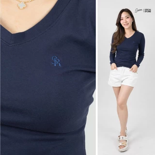 Serene's Choice เสื้อคอวี แขนยาว ผู้หญิง เสื้อยืดเข้ารูป ปักซีรีน สไตล์คลาสสิก นุ่มใส่สบาย ทรงสวย