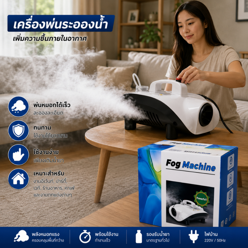 เครื่องพ่นละอองน้ำ (Fog Machine) เพิ่มความชื้นในอากาศ