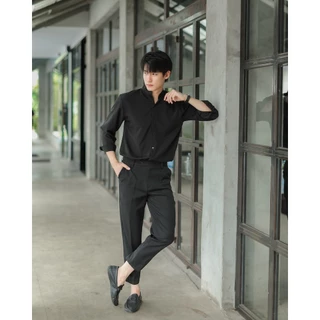 [ส่งทันที กทม.1 วัน] S6: เสื้อเชิ้ตคอจีนแขนยาว สีพื้น พร้อมส่ง ไซซ์ M L XL XXL ผ้านิ่มใส่สบายไม่ร้อน