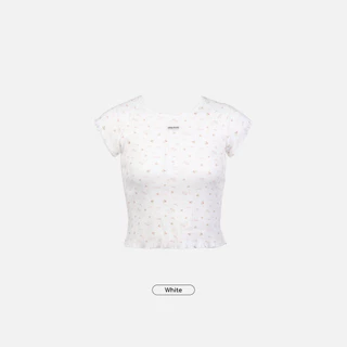 Paloy - PL2926 Ivy crop top เสื้อยืดแขนสั้น พิมพ์ลายกระต่าย ดอกไม้ และโบว์