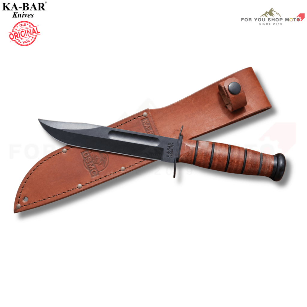 KA-BAR USMC Fighting Knife KB1217 มีดเดินป่าฟูลแท็ง ใบตรง 7 นิ้ว เหล็ก 1095 Cro-Van พร้อมซองหนังแท้ 
