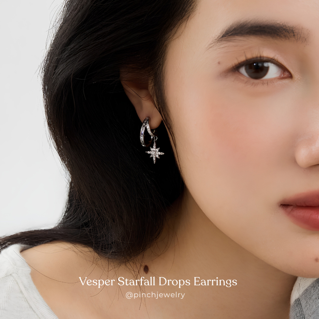 Pinch Vesper Starfall Drops Earrings ต่างหูเพชรห้อยดาว