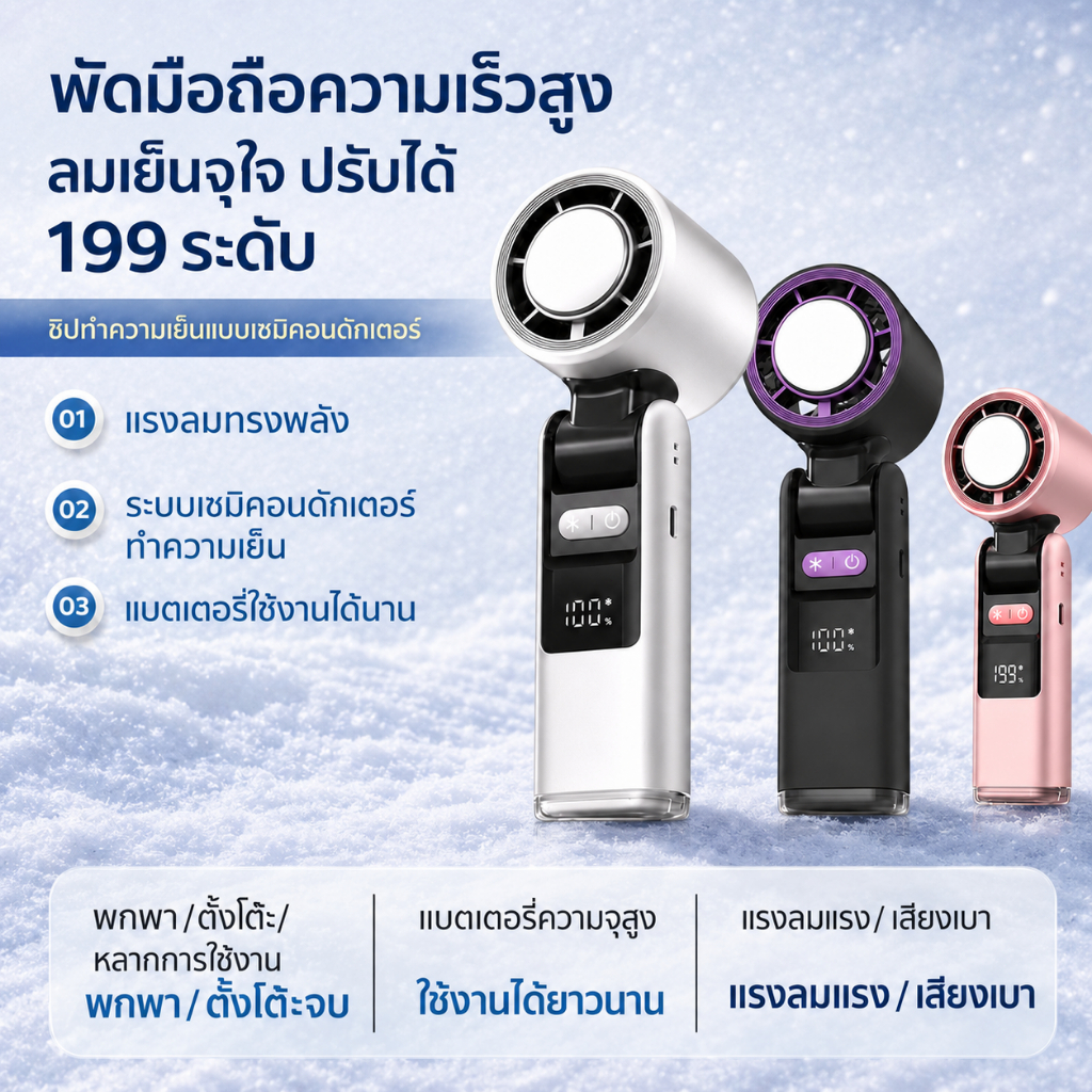 K801 พัดลมพกพา พัดลมไอเย็น แบตอึด20ชั่วโมง 200ระดับ ลมแรง ไฟฉายในตัว
