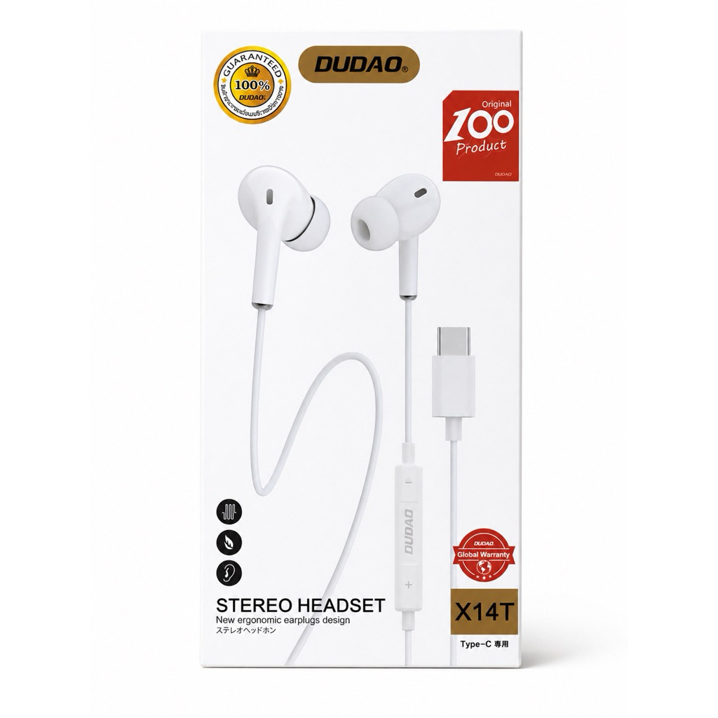 DUDAO X14T หูฟังมีสาย Type-C พร้อมไมค์ เสียงคมชัด เบสแน่น รองรับการโทรและฟังเพลง สำหรับ Android / Tablet / Type-C