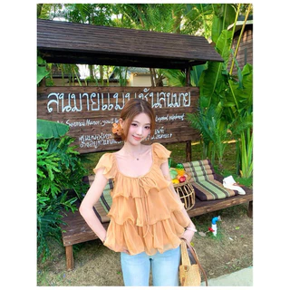 เสื้อซีฟองแต่งระบายชั้น