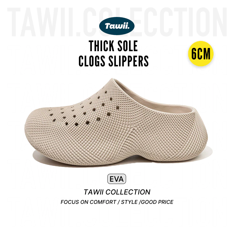 Tawii. รองเท้าแตะผู้ชาย EVA รูระบายอากาศ รองเท้าแตะ Baotouครึ่ง ด้านล่างหนาลื่น รองเท้าแตะพิมพ์ 3D