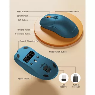 ProtoArc EM15 เมาส์ไร้สาย ออกแบบตามหลักสรีรศาสตร์ ใช้งานสบาย ชาร์จได้ บลูทูธ USB-A/Type-C 3 โหมด สีน้ำเงินแซฟไฟร์ รับประ