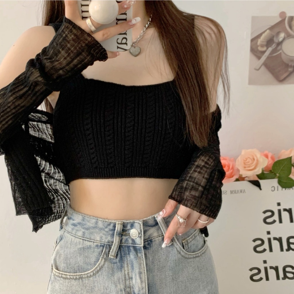 𝑩𝒓𝒂𝑩𝒓𝒂𝑩𝒓𝒂 f-116 เสื้อครอป สายเดี่ยว ไหมพรม รูปที่ 8