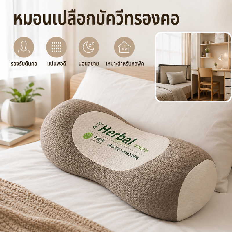 หมอนบัควีท หมอนรองคอดึงรั้ง หมอนรองคอเพื่อสุขภา หมอนรองคอสมุนไพรบัควีทตามหลักสรีรศาสตร์ แก้ปวดคอ
