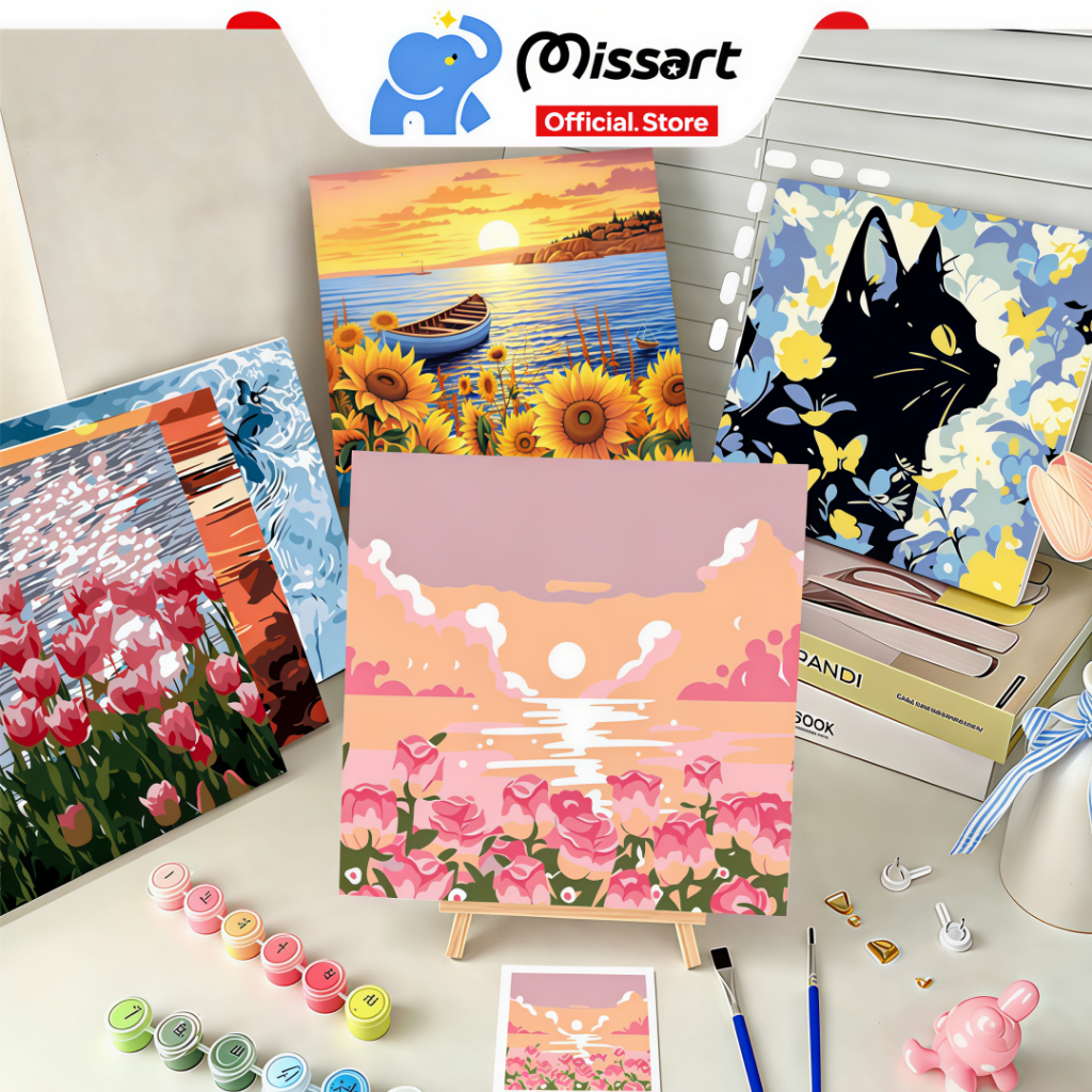 ระบายสีตามตัวเลข ขนาด 20x20 ซม. (รวมกรอบ) มีสีและแปรงให้ครบ ชุดระบายสีตามตัวเลข DIY ศิลปะอะคริลิก ตกแต่งผนัง ของเล่น