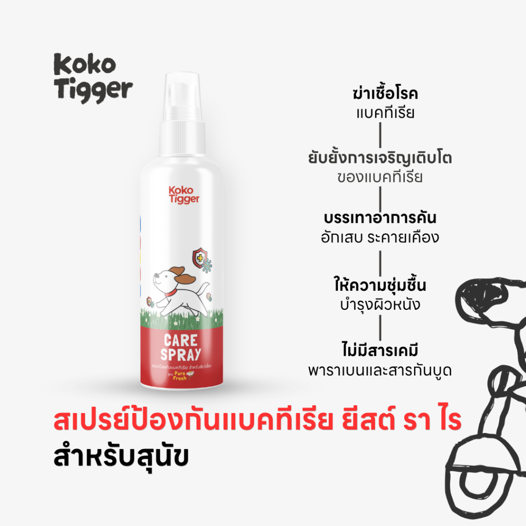 Koko Tigger Care Spray สเปรย์ป้องกันแบคทีเรียสำหรับสุนัข สูตรอ่อนโยน ใช้ได้ทุกวัน