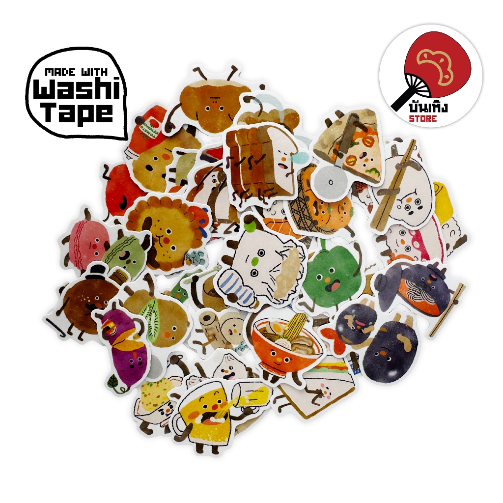 (พร้อมส่ง) Decorative Sticker สติกเกอร์กระดาษวาชิ - Wierd Food Characters แกงค์อาหารจอมเพี้ยน