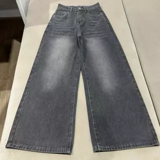 JINJEANS-107 | (XS-6XL) กางเกงยีนส์ทรงกระบอกใหญ่ baggy jeans สีเทาควัน เอวสูง เลือกความยาวได้
