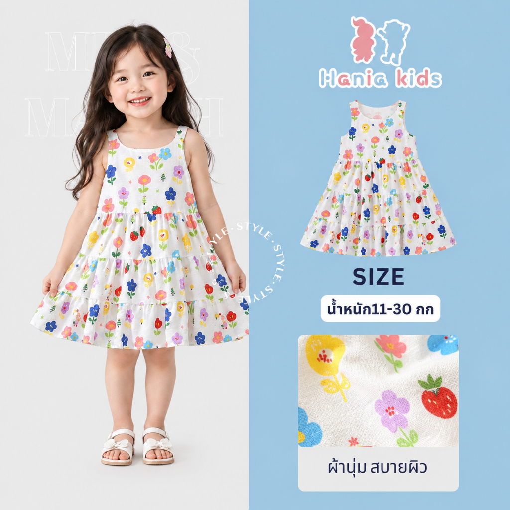 Hania kids สินค้าราคาพิเศษ พร้อมส่ง ชุดเดรสสายเดี่ยวเด็กผู้หญิงสไตล์สาวหวานละมุน K6126203