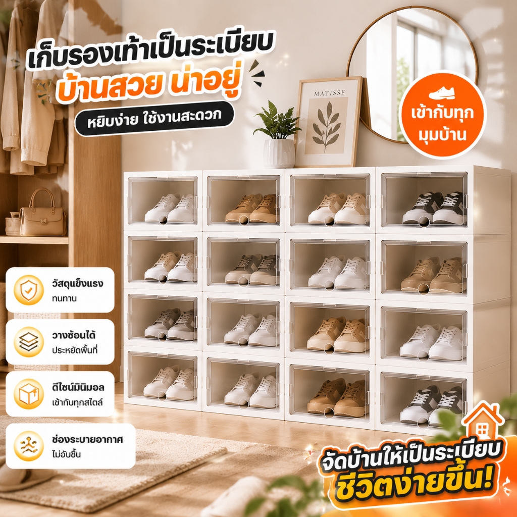 🔥คุ้มสุดๆ ซื้อ 3 แถม 3🔥 กล่องใส่รองเท้าพลาสติกใส สีสันสดใส กล่องรองเท้าพลาสติกแข็ง กันความชื้น กันฝุ่น ส่งของรวดเร็ว