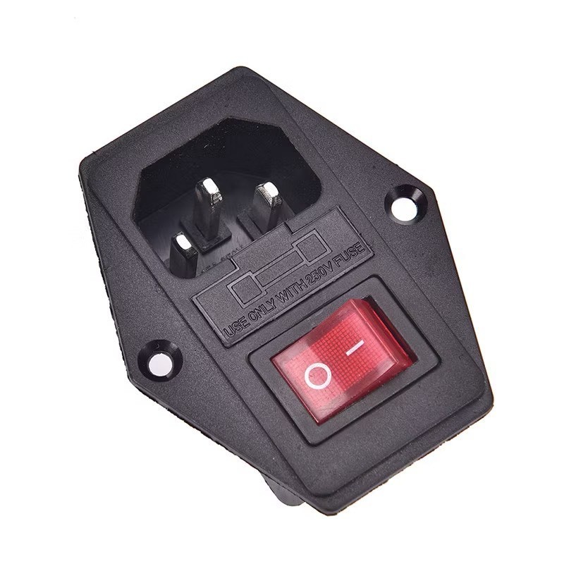 1PCS 10A 250V สวิทช์ 3 in 1 AC Part Power Outlet สีแดง Triple Rocker สวิทช์ Fused โมดูลปลั๊กสําหรับ 3D ชิ้นส่วนเครื่องพิ