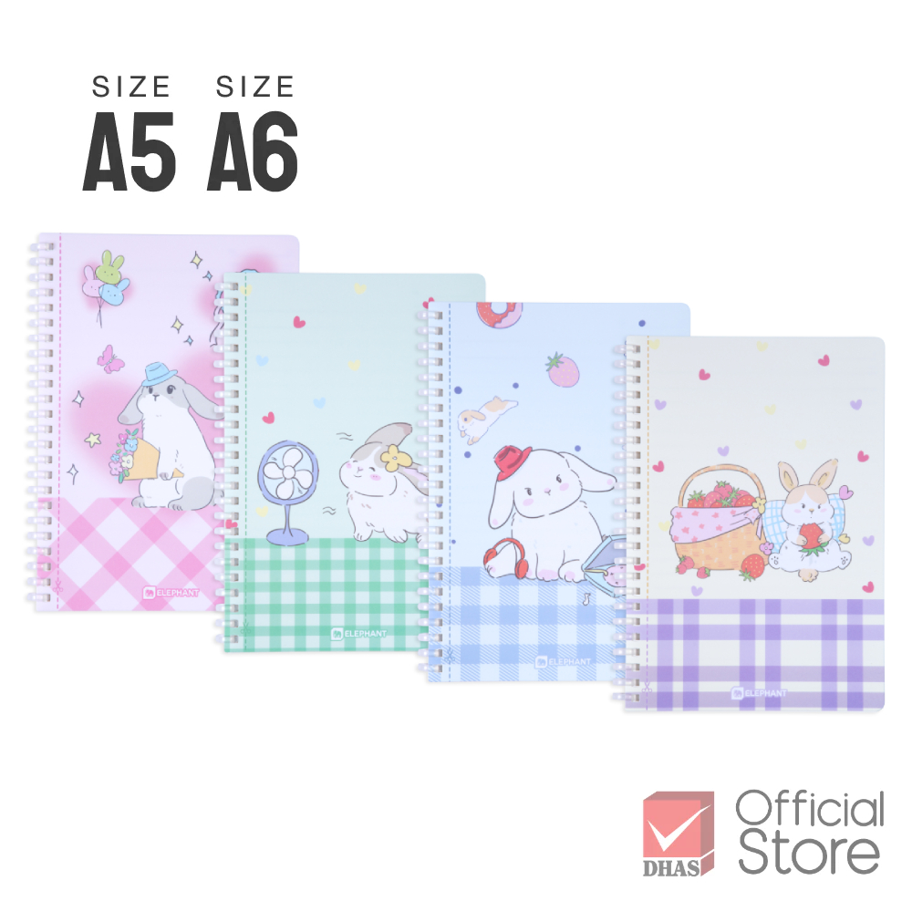 Elephant สมุดโน๊ต สมุดสันห่วงพลาสติก Mellow Ring 80G 60S สวีทบันนี่ คละลาย จำนวน 1 เล่ม