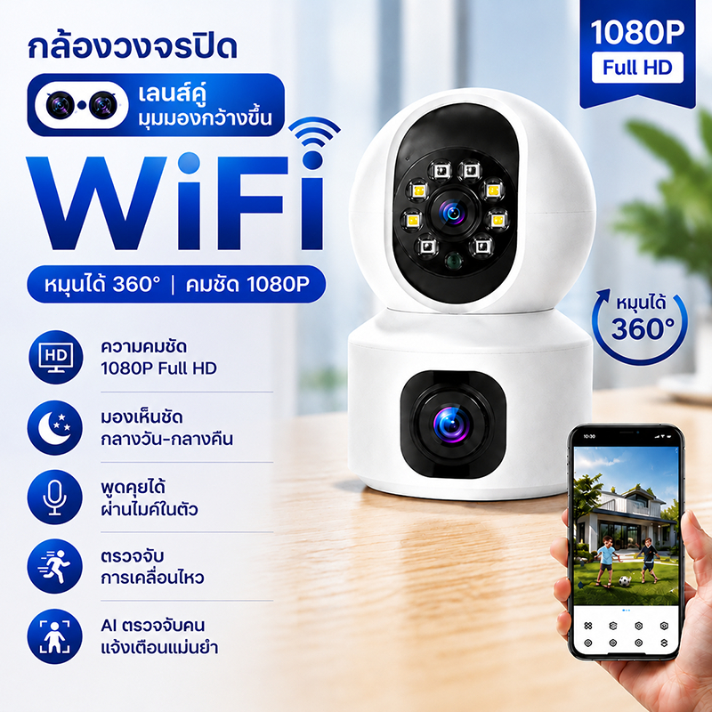 V380 Pro กล้องวงจรปิดภายในสองเลนส์ WiFi 1080P สนทนาสองทาง AI ตรวจจับคน เคลื่อนไหวอัจฉริยะ เฝ้าดูบ้าน ห้องเด็ก สัตว์เลี้ย