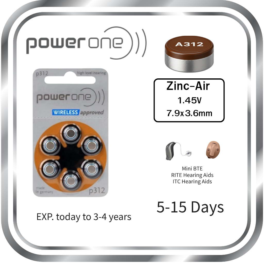 PowerOne A312 Pr41 ถ่านเครื่องช่วยฟังเบอร์312 ถ่านหูฟัง ถ่านใส่เครื่องช่วยฟัง