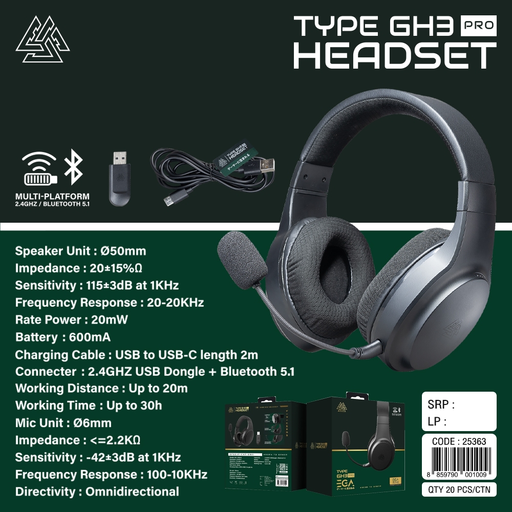 HEADSET (หูฟัง) EGA TYPE GH3PRO - BLACK