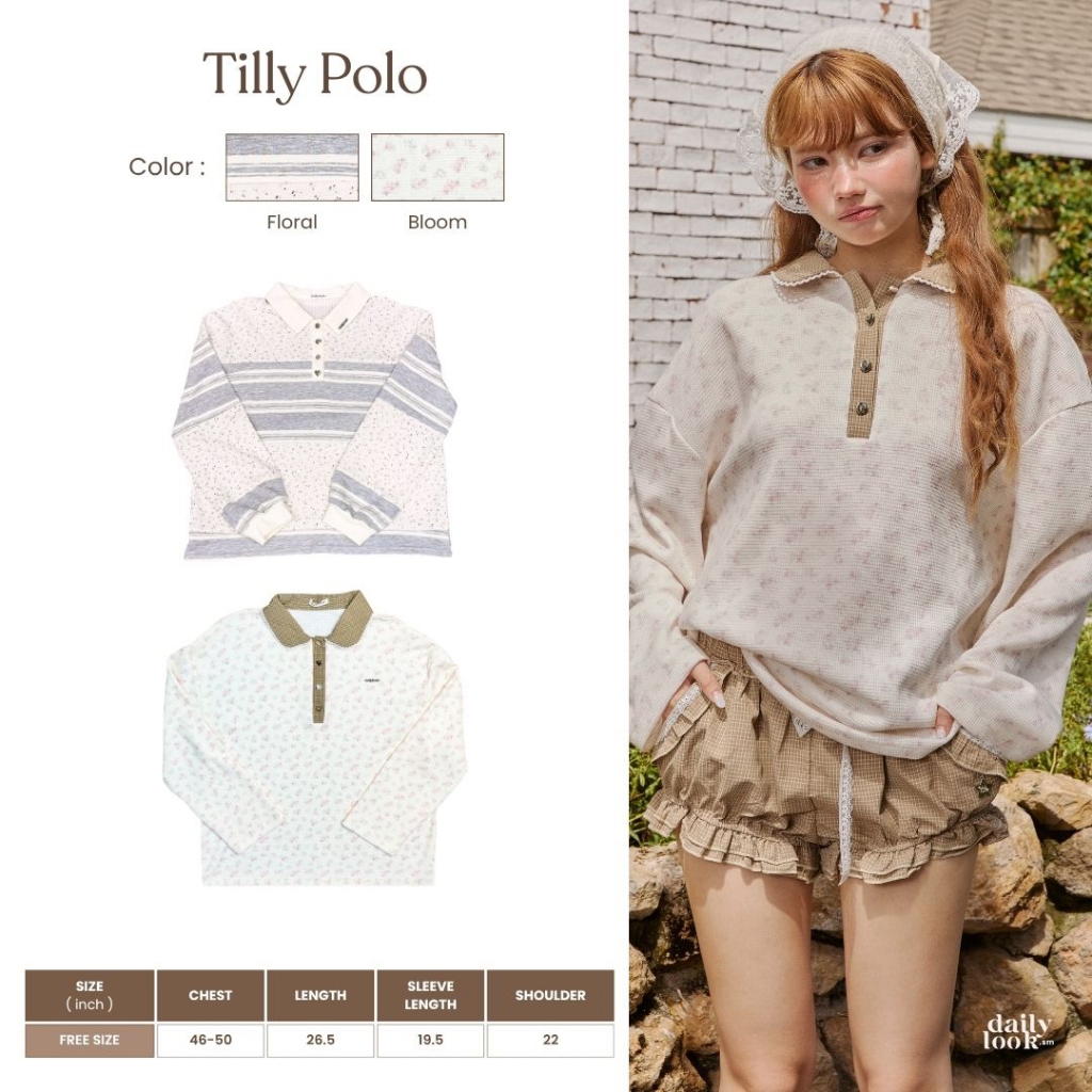 DAILYLOOK.SM --- Tilly polo เสื้อโปโลแขนยาว ทรง oversize ปลายแขนจั๊มนิดๆ