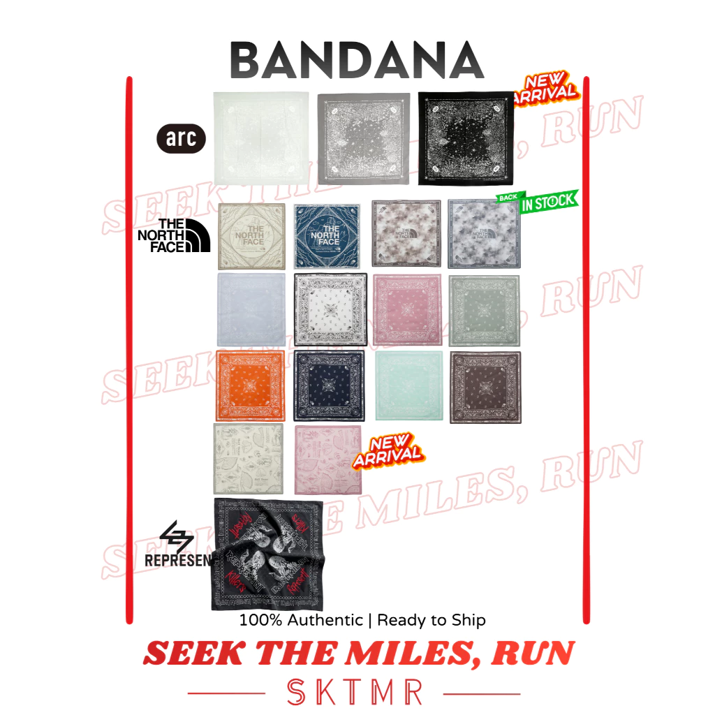 [พร้อมส่ง/ส่งด่วน] Bandana ผ้าพันคอ Satisfy, EOU, URH, ARC, TheNorthFace