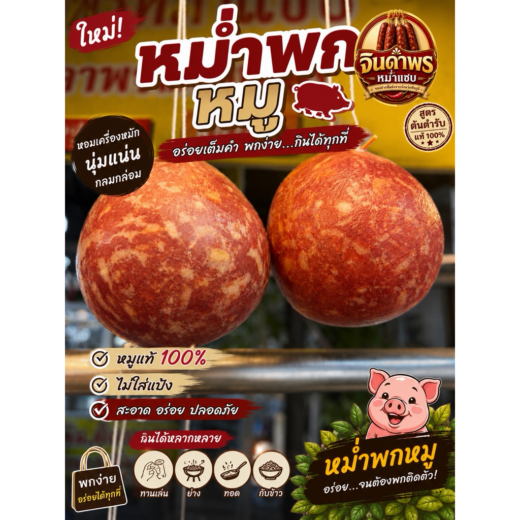 หม่ำพกหมู ร้านจินดาพรหม่ำแซบ ของฝากชื่อดังจากตลาดหม่ำช่องสาม