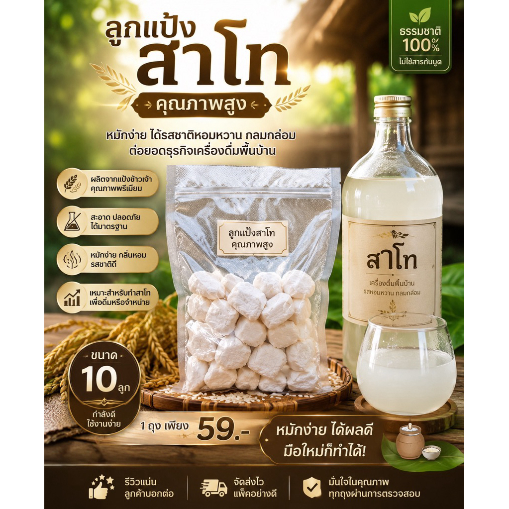 ลูกแป้งสาโท บ่าวไทบ้าน สูตรอีสานดั้งเดิม หวาน อร่อย 15 เม็ด เพียง 139.-