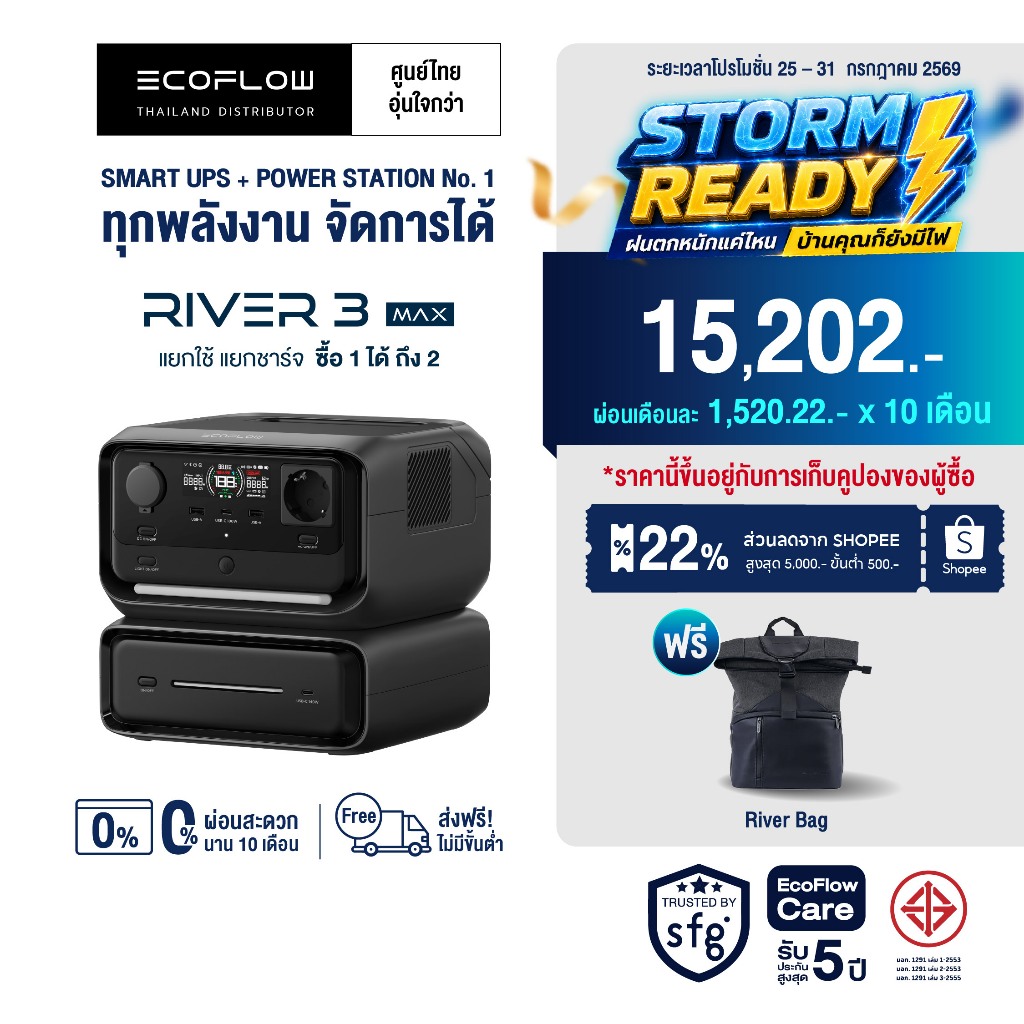Ecoflow River 3 Max Portable Power Station แบตเตอรี่สำรอง อเนกประสงค์ พกพา พาวเวอร์สเตชั่น