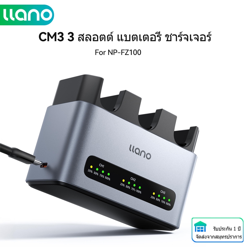 Llano ที่ชาร์จ 3 ช่อง 30W NP-FZ100 สำหรับ Sony A7III A7IV A6700 FX3 FX30 A7C ZV-E1 USB-C จอ LED อลูมิเนียม CNC พร้อมส่ง