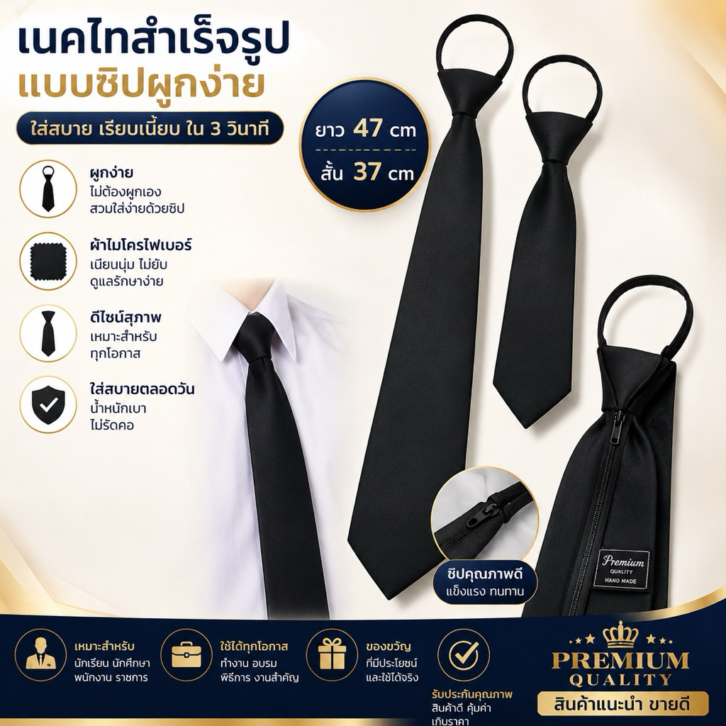 เนคไทค์ สีดำ สำเร็จรูป(แบบซิป)