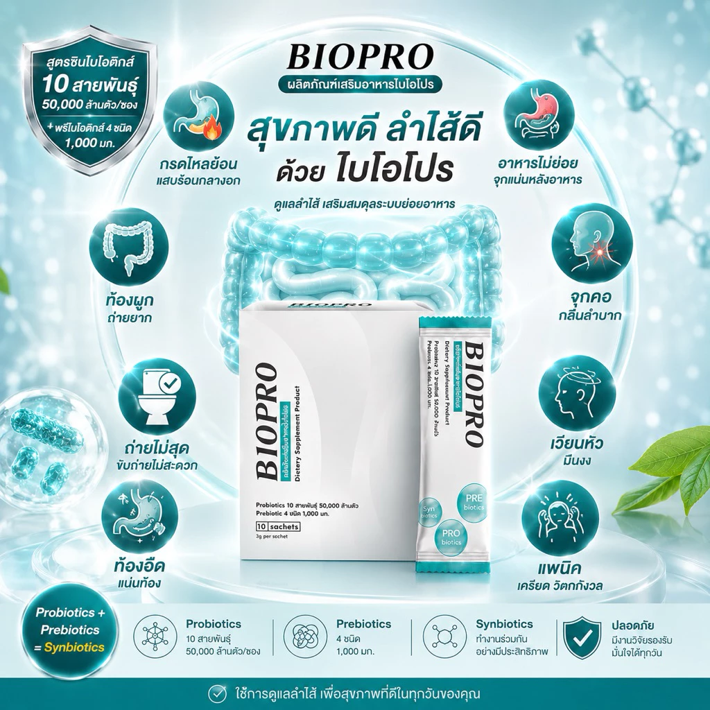 🔥พร้อมส่ง BIOPRO 🔥โพรไบโอติกส์ 50,000 ล้านตัว พรีไบโอติก 4 ชนิด (ขนาด10ซอง) thumbnail 3
