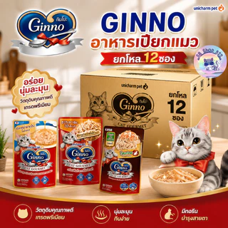 [ยกโหล 12ซอง] อาหารเปียกแมว GINNO กินโน๊ะ กินง่าย เกรดพรีเมี่ยม ไม่มีส่วนผสมเกลือ